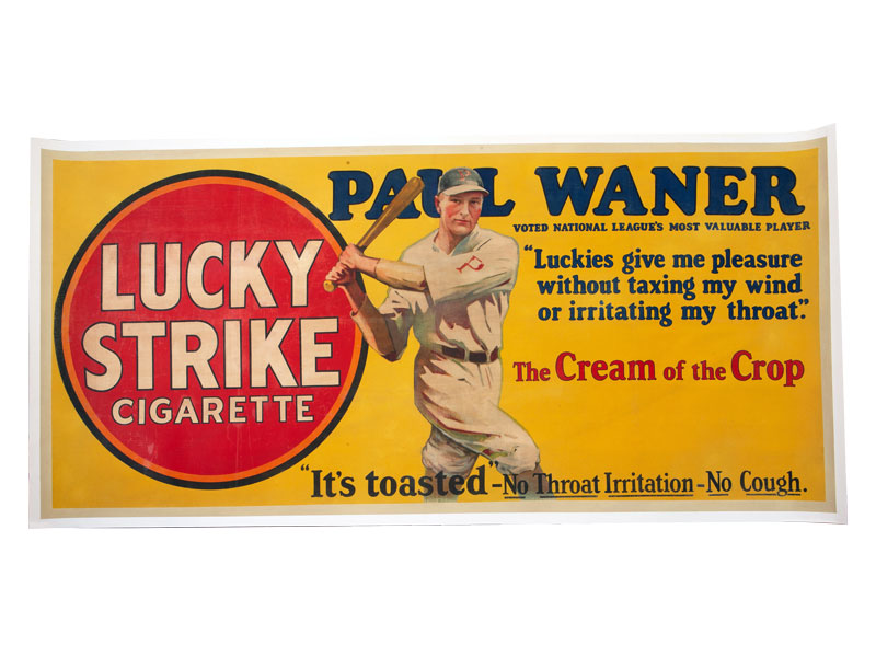 Extremely Rare 1928 Paul Waner Lucky Strike Cigarettes Large Advertising Banner