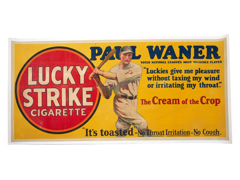 Extremely Rare 1928 Paul Waner Lucky Strike Cigarettes Large