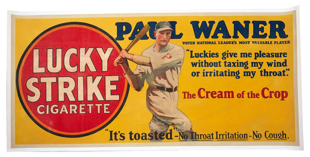 Extremely Rare 1928 Paul Waner Lucky Strike Cigarettes Large ...